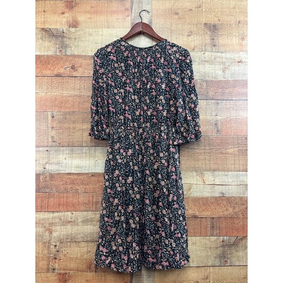 Old Navy XS Floral Print Black Multicolor Smocked Waist Mid-Length Dress With Li - Picture 6 of 7